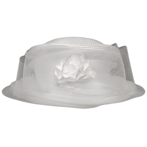 White Fancy Church Hat With Flower & Netting