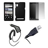 Motorola Droid 2 A955 - Premium Black Rubberized Snap-On Cover Hard Case Cell Phone Protector + Crystal Clear Screen Protector + Rapid Car Charger + USB Data Charge Sync Cable for Motorola Droid 2 A955