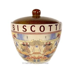 Large Italian Tuscan Biscotti Cookie Jar Kitchen Decor by