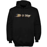 NHL Majestic Anaheim Ducks Black Felt Tek Patch Pullover Hoody Sweatshirt (Large)