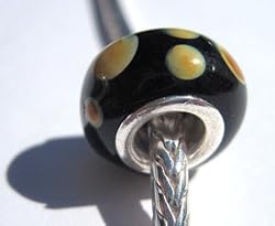 Murano Style Glass Lampwork Bead Fits Pandora Black with Brown Dots