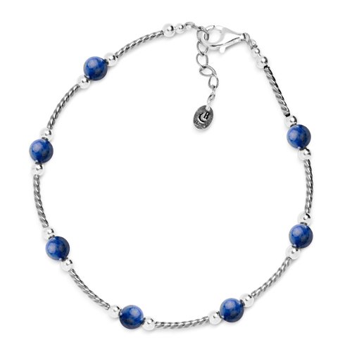 Sterling Silver Beaded Blue Denim Lapis Anklet