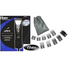 Oster Professional Apex Rechargeable Cord/Cordless Detachable Blade Clipper (Model no. 76054-310 black version of POWER-TEQ). Fits oster 76 or a5 blades. Free 10 piece comb set.