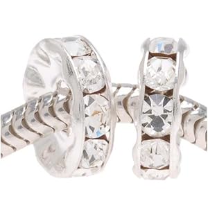 Silver Plated Czech Crystal Large Hole Rondelle Beads - Fits Pandora 10mm (2)