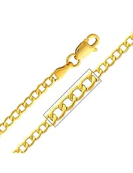 14k Yellow Gold 2.3mm Concave Curb Cuban Chain with Lobster Claw Clasp (16" 18" 20" 22" 24")