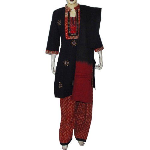 India Salwar Kameez Cotton Printed Embroidered Dress Size L