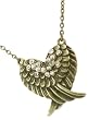 Crystal Avenue Antique Brass Double Angel Wing Heart Shaped Necklace with Austrian Crystals