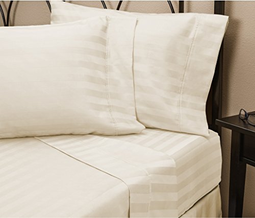 Hotel Luxury STRIPED Bed Sheets Set-SALE TODAY ONLY! #1 Rated On Amazon-Top Quality Bedding 1800 Series Platinum Collection-100% Money Back Guarantee!Deep Pocket, Wrinkle & Fade Resistant(Queen,Cream)