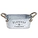 MyGift® Rustic Small Galvanized Metal Succulent Plant Container Planter Tub Bucket with Twine Handles and Flowers & Garden Word Design