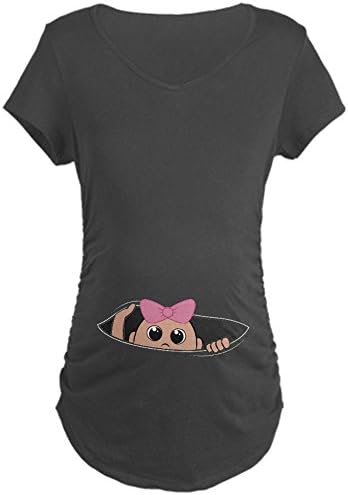 CafePress Cute Baby With Pink Bow Peeking Maternity T-Shirt Maternity Dark