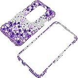 Rhinestones Protector Case for HTC EVO 3D, Purple Silver Gems Full Diamond