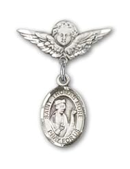 Sterling Silver Baby Badge with St. Thomas More Charm and Angel with Wings Badge Pin