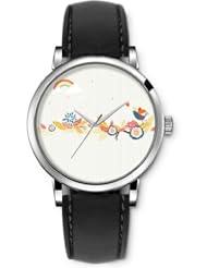 SPRAWL Aanalog Fashion Series Silver Ladies Watches of Genuine Black Leather Strap,Unique Wrist Watch for Women Girls Designed with Flowers of different colors