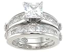 Princess Cut Cubic Zirconia Wedding Engagement Ring Set in Sterling Silver with Bezel Accents Size 7