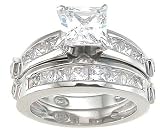 Sterling Silver Cubic Zirconia CZ Wedding Engagement Ring Set Sz 8