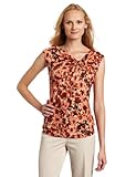 IMAGE OF AK Anne Klein Women's Petite Floral Extended Shoulder Top, Coral Clay, Petite