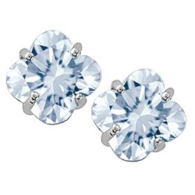 2.00 cttw Genuine Aquamarine Clover Cut Earrings in 14k White Gold by Finejewelers