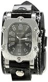 Nemesis Men's STH007K Signature Stainless Steel Black Dial Leather Cuff Watch