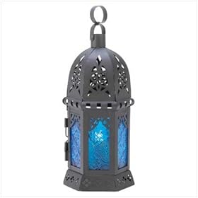  Ocean Blue Iron Glass Candle Holder Hanging Lantern