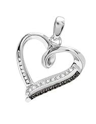 0.15 Carat (ctw) Sterling Silver Black and White Diamond Ladies Heart Pendant 1 inch long