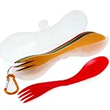 Duogreen Spork 4 Pack Magnetic Set for Camping Picnic Outdoor Activity Spoon Fork Combo with Peanut Shape Carrying Case