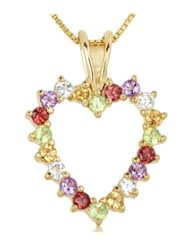 18k Gold over Sterling Silver Genuine Multi-Gemstone Heart Pendant
