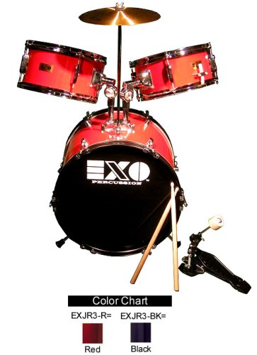 MusicalInstruments: EXO Percussion 3 Piece Mid Size Drum Set with 16 Inch Bass Drum  Red