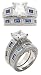 Jewelry : Sterling Silver 3ct White Princess and Bright Royal Blue Baguette Engagement Ring Wedding Band Set (Size 6,7,8,9)