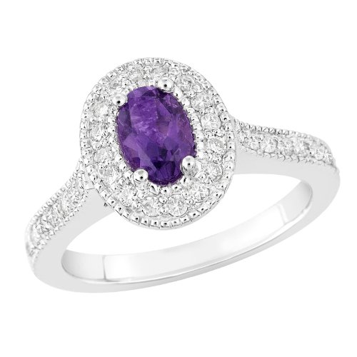 Certified 0.9 Ct Oval Amethyst and Diamond Engagement Ring White 14K Gold onSale