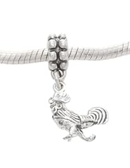 Sterling Silver Three Dimensional Rooster Dangle Bead Charm