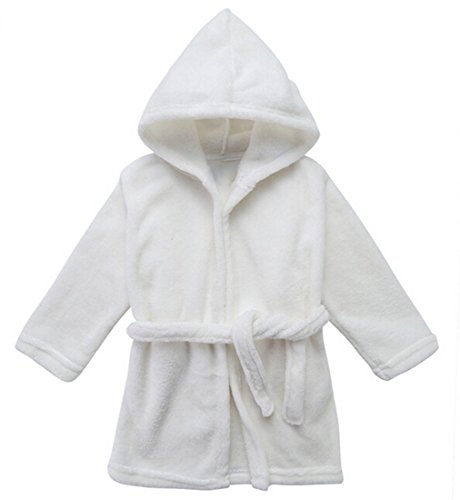 Yanzi6 Unisex-baby Winter Soft Soft Coral Fleece Flush Hooded Bath Robe (18-24 Months, White)