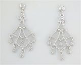 14K White Gold Chandelier Earrings With Diamond Accents