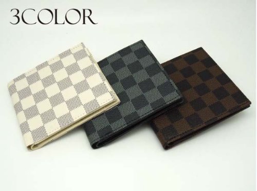 人気 2つ折 市松柄 【acxH901】 チェック ショートウォレット 男女兼用 メンズ レディース 男性 女性 紳士 デザイン ブロックチェック チェック柄 格子柄  全3色 (ホワイト)