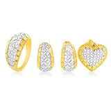 10K Yellow and White Gold Heart Pendant, Earrings and Ring Set