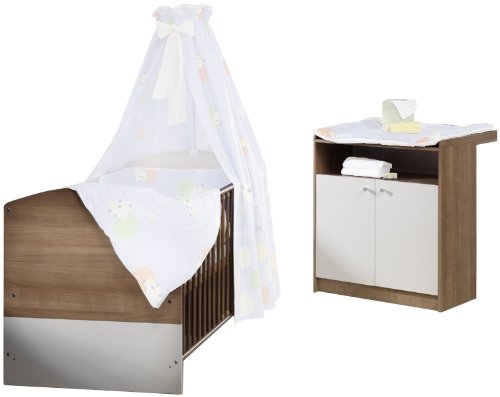 Schardt 08 968 51 84 - Kinderzimmer Classic-Line, 2-teilig, bestehend aus Kombi-Kinderbett 70 x 140 cm, Umbauseitensatz und Wickelkommode, nuss (o ...