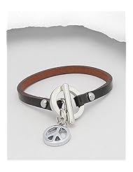 Green Peace Symbol Leather Bracelet In White Base