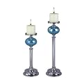 Set of 2 Rumba Candleholders - Blue/ Chrome