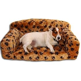 Monster Size Classic Dog Settee With Paw Print Design In Biscuit Faux Fur From ExtraComfort 96x61x34cm (37.8x24x13.4 inches)