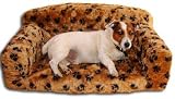 Monster Size Classic Dog Settee With Paw Print Design In Biscuit Faux Fur From ExtraComfort 96x61x34cm (37.8x24x13.4 inches)