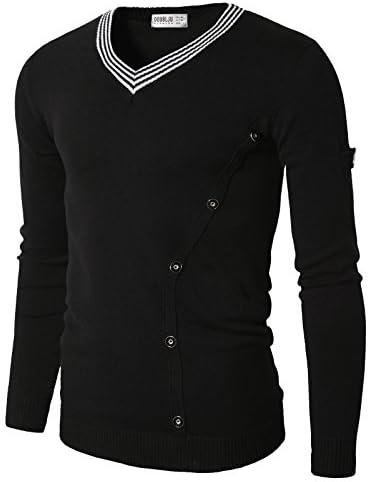 Doublju Mens Classic Pull On Slim Fit Long Sleeve V-Neck Sweater BLACK,(US M)