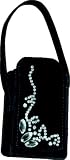 Nicole Miller Suede Front Flap Universal Cell Phone Carry Case with Hand Strap, Black with Clear Gems