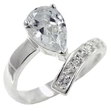 Sterling Silver Pear Cut Cz Swirl Wrap Promise Cluster Right Hand Ring