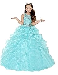 Girls Jeweled Applique Lace Beaded  Corset   Waistline  Organza Floor Length  Ball Gown Pageant Dress/Party Dress  With Ruffles