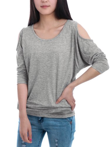 Allegra K Women Batwing Sleeve Cut Out Shoulder Loose Tops Casual T Shirts