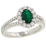Oval Green Emerald(.68ct) & Pave Diamond(.67ct) Ring