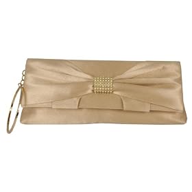 Satin Clutch , Rhinestone Decore, Metal Rounded Handle - Evening Bag - Rossana (71 53439)