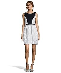 Floral Print Keyhole Jacquard Full-Skirt Metallic Elasticized Natural   Waistline Round Neck Cocktail  Dress