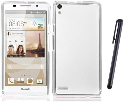 Huawei Ascend P6 U06 Silicone Skin Soft TPU Gel Cover Case - Clear + Stylus Pen