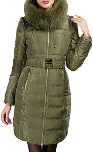 Yypm Women's Raccoon Trim Mid-Length Hooded Winter Down Puffer Coat Army Green L