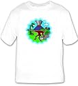 T-shirt with dinosaur, volcanoes, running, extinction, brown